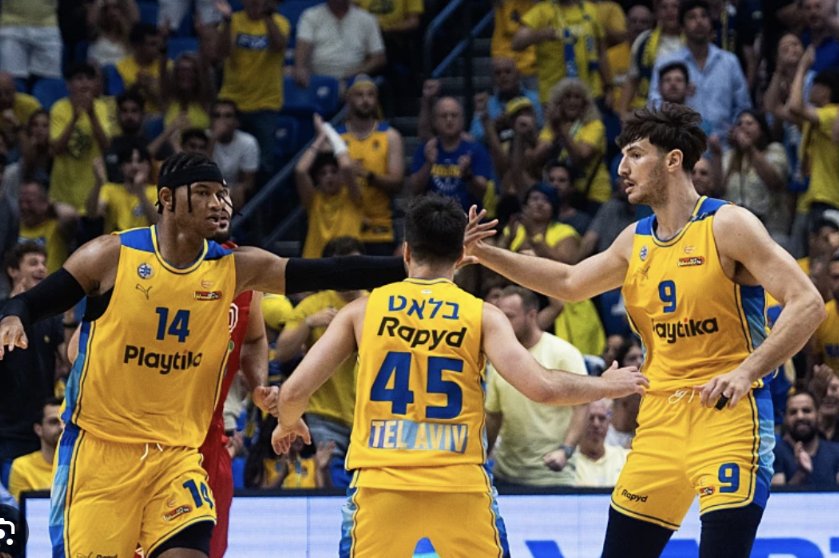 Maccabi Tel Aviv basketball players in yellow